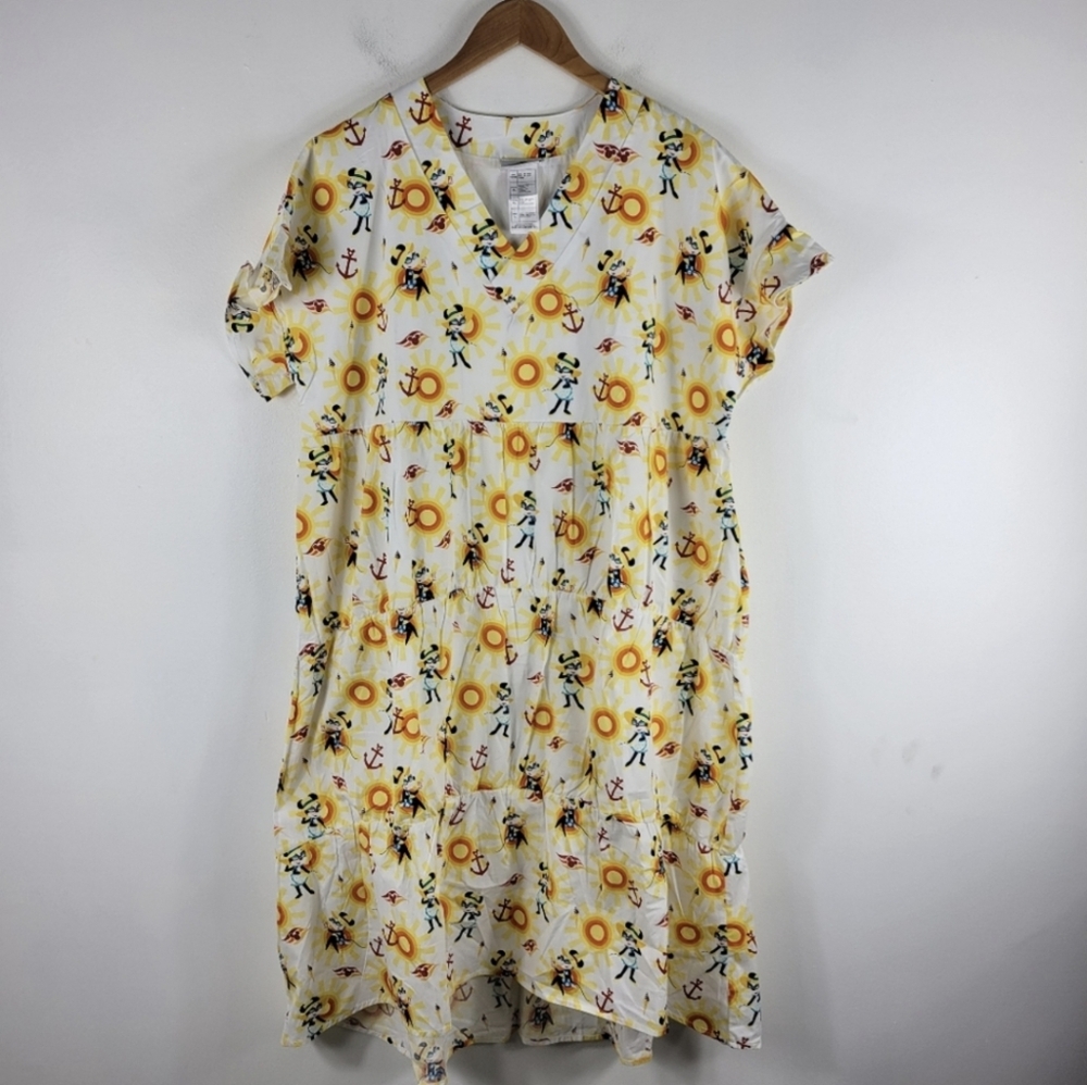 Disney Cruise Lines Resort Nautical Sunshine Tiered Midi Dress Ruffle Short Sle…